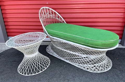 Vintage MCM Russell Woodard Spun Fiberglass Chaise Lounge Chair & Table Cover