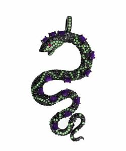 925 Sterling Silver Amethyst Tsavorite Snake Pendant Pave Diamond Fine Jewelry