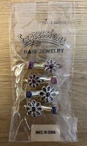 VINTAGE 1995 EXPRESSIONS 4 PIECE SET BARRETTES HAIR CLIPS - Picture 1 of 4