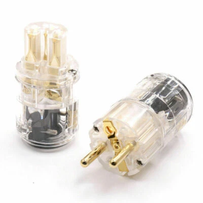 Gold Plated Transparent Schuko EU Power Plug IEC Connector for HiFi Power Cable - Image 1 of 4