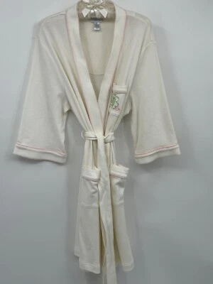 Халат женский Cabernet средний цвета слоновой кости светло-розовый отделка хлопок с длинным рукавом на поясе талия - Изображение 1 из 4