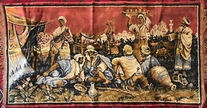 GEWEBTER GOBELIN ARABISCHE MÄNNER ESEL MARKTSZENE VINTAGE DEKOR WANDKUNST 18" X 36" - Bild 1 von 1
