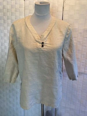 Hot Cotton Women's Size Petite Medium Beige 100% Linen Casual Blouse - Image 1 of 4
