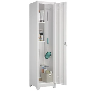 Metal Broom Storage Cabinet,Narrow Cabinetwith Hooks and Shelves for Home&Office - Picture 1 of 8