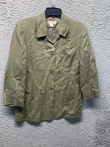 Brooks Brothers Jacket Blazer Women 10 Green 100 Irish Linen 3 Button 3/4 Sleeve - Picture 1 of 7