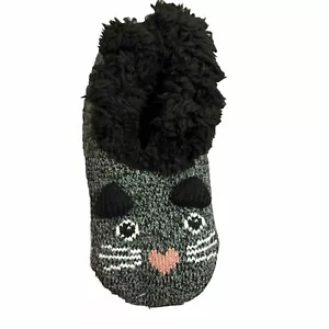 Secret Treasures PLIPPERSOCKEN SCHWARZ KÄTZCHEN KATZE mit Kunstfell gefüttert Gr. 4-10 NEU - Bild 1 von 4