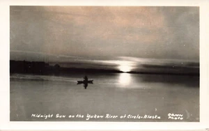 VINTAGE RPPC POSTCARD CIRCLE AK ALASKA CANOE YUKON RIVER ~ MIDNIGHT SUN 071223 S - Picture 1 of 2