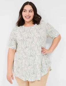 Lane Bryant NWT Max Swing Perfect Sleeve Crew-Neck Tee ‘Cream Paisley’ 30W/32W - Picture 1 of 14