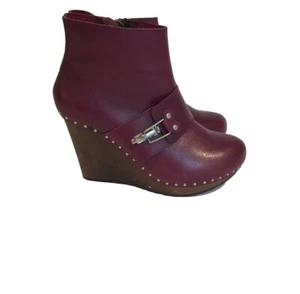 Botines de cuña al tobillo See By Chloe talla 9 cuero borgoña  - Imagen 1 de 9