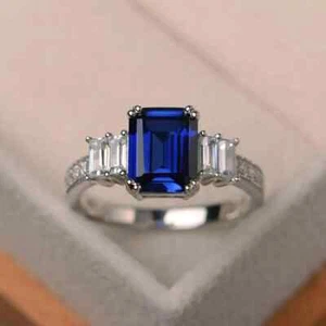 Anillo de San Valentín de diamantes y zafiros naturales de 3,30 quilates de oro blanco real de 14 quilates talla Al - Imagen 1 de 5