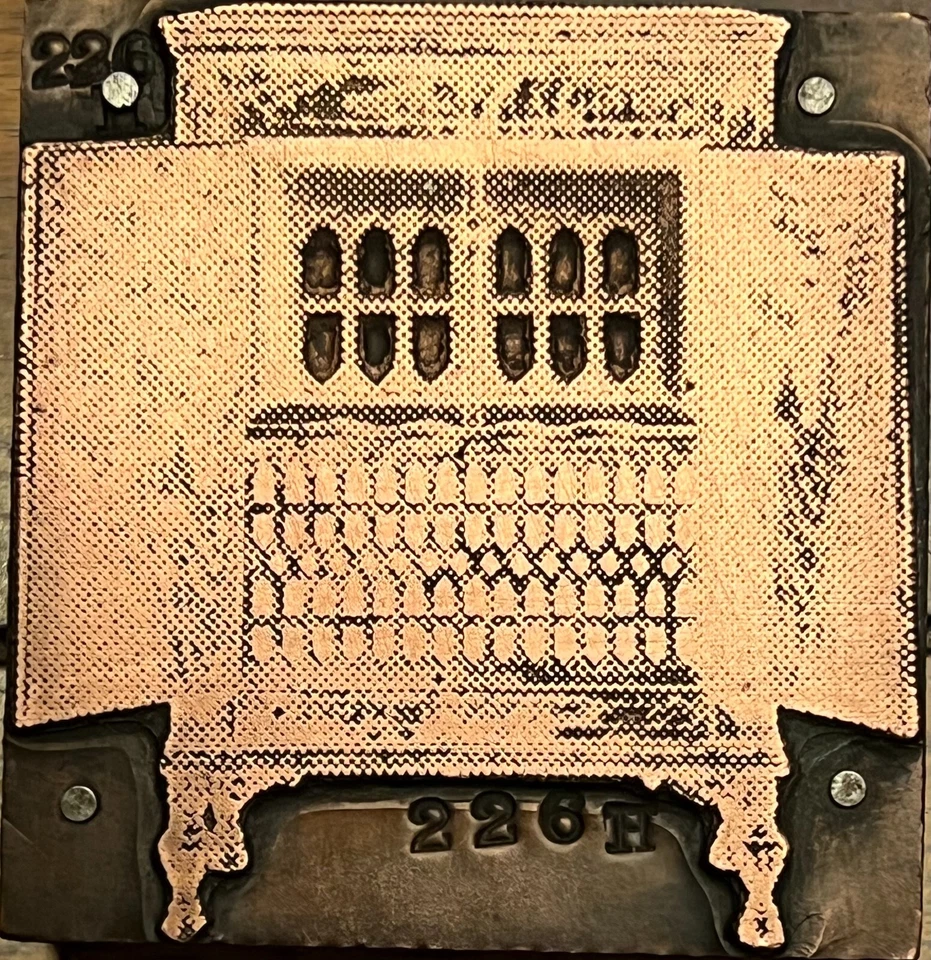 Antique Home Heater Queen Anne Style Letterpress Print Block Brass Ornate - Image 1 of 1