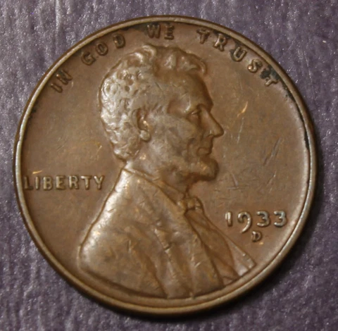 1933 D Lincoln Cent XF.....................Lot 9616 Cover