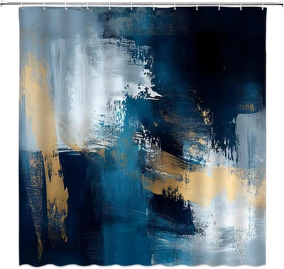 Cortina de Ducha Azul Marino Abstracto Azul Pinceladas Estilo Moderno Pintura al Óleo 7 Foto 1 de 4