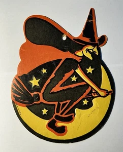 Vintage Original Beistle Halloween Bruja Troquelada Cartón Repujado Colgante Decoración - Imagen 1 de 6