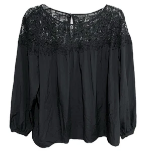 Blusa St John Calce Relajado Mezcla Seda Talla 16 Negra Dinero Antiguo Encaje Yugo Bruja - Imagen 1 de 7