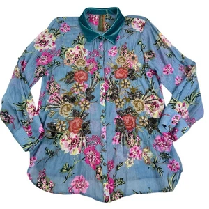 Aratta Silent Journey Countess Margaret Floral Embroidered Top Velvet Collar LG - Picture 1 of 13
