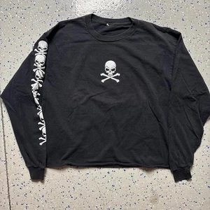 VTG Skull And Cross Bones 1991 Fashion Victim XL Long Sleeve T-Shirt Black Crop - Picture 1 of 6