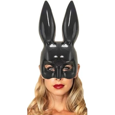 Máscara sexy de conejito de mascarada de 1 pieza, máscara de media cara para adultos, disfraz de Halloween - NEGRO Foto 1 de 3
