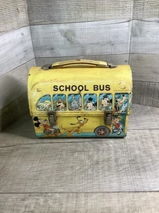 Vintage Walt Disney School Bus Lunchbox No Thermos 1960s Metal Rare Mickey Mouse - Picture 1 of 7