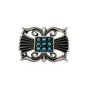 Aaron Anderson, Buckle, Bisbee Turquoise, Sterling Silver, Navajo, 2 1/2" - Picture 1 of 3
