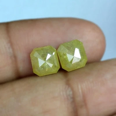 4.04cts Huge Asscher cut Pair Fancy Yellow Natural Earth Mined Loose Diamonds - Image 1 of 3