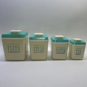 Counter Top Nesting Cannister Set MCM 1960s VTG Turquoise Blue & White Plastic - Picture 1 of 24
