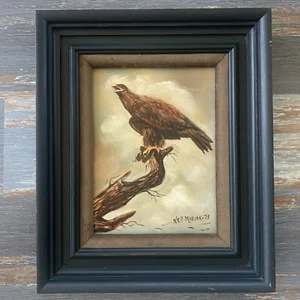 Vintage signiert Nell Misiak 1973 Falkenöl auf Leinwand Gemälde gerahmt 18x15 - Bild 1 von 22