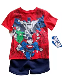 BATMAN SUPERMAN Size 2T Fleece Shorts + Tee Shirt 2 piece Set DC Comics Toddler - Picture 1 of 5