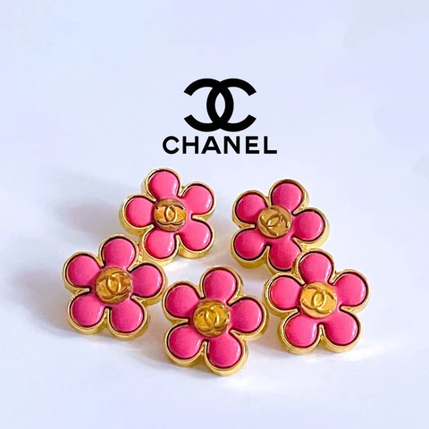 CHANEL Buttons Flower mold Pink 5-piece set Vintage used Cover