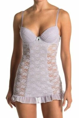 Jessica Simpson Mujer Plus Volantes Encaje Chemise & Tanga Conjunto de 2 piezas, púrpura claro Foto 1 de 4