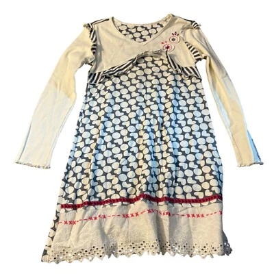 Naartjie Girls XL Size 7 Apple & Stripe Pattern Cotton Dress Long Sleeve - Image 1 of 3