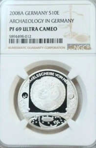 2008 GERMANY SILVER 10 EURO ARCHAEOLOGY NGC PF 69 ULTRA CAMEO SCARCE TOP POP - Picture 1 of 3