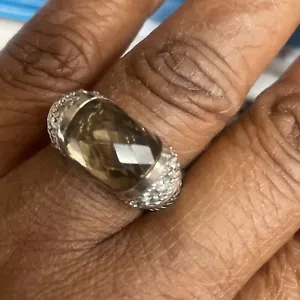 Judith Ripka Sterling Silver Smoky Quartz & CZ Ring Size 7 - Picture 1 of 3