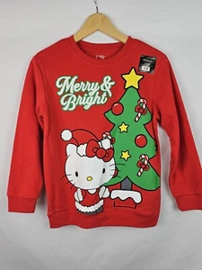 Hello Kitty Christmas Sweatshirt Kids Girls Size Large Red Merry & Bright Shirt - Picture 1 of 10