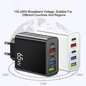 5-Fach Schnell Ladegerät Stecker USB-A & USB-C 65W Netzteil Adapter Handy Tablet - Bild 1 von 10