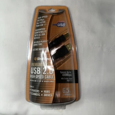 USB High-Speed Printer Cable 24K Gold Plated 6.5 Feet USB-A To USB-B Stratitec - Image 1 of 2