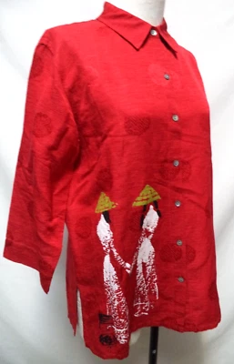 Blusa túnica con botones de inspiración asiática vintage de Chico's mezcla de seda talla Md M 8 Foto 1 de 4