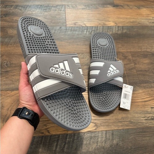 NUOVI sandali Adidas Adissage Stripe grigi slip on gomma slide uomo 17