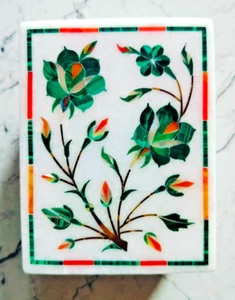 4" x 3" Inlay Schmuckkästchen Marmor Stein Halbedelsteine Inlay Handarbeit Geschenk. - Bild 1 von 7