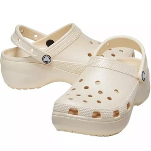Crocs Classic Platform Shimmer Clogs Women's Size 10 Vanilla 208590-108 - Picture 1 of 11