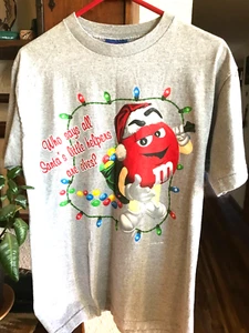 M&M's Brand Christmas T-Shirt Light Gray Stringing Lights Medium - Picture 1 of 3