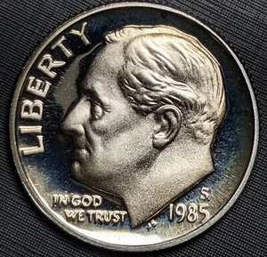 1985-S Proof Roosevelt Dime Toned - Picture 1 of 2