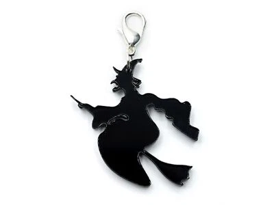 Pulsera con dije de bruja en escoba miniblings Halloween vidrio acrílico negro Foto 1 de 4