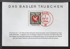 ✔️ HELVETIA SWITZERLAND Basler Taube facsimile in embossed print - Picture 1 of 2