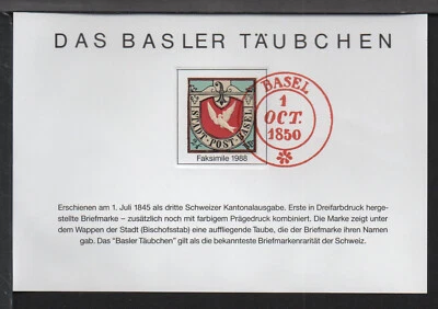 ✔️ HELVETIA SWITZERLAND Basler Taube facsimile in embossed print - Image 1 of 2