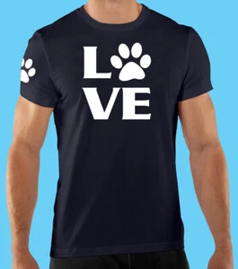 Camiseta Negra Divertida, LOVE, Rescate de Mascotas, Estampado Blanco, 100% Algodón - Imagen 1 de 3
