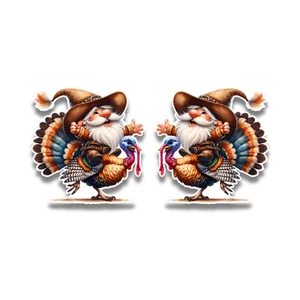 2x Small Cowboy Gnome Riding Turkey Vinyl Sticker Decal Car Scrapbook 60x58mm - Bild 1 von 1