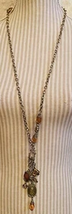 Vintage 23” Gold Tone Pendant Charm Necklace Roses Fall Tones - Picture 1 of 5