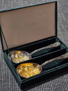 Vintage 2 Godinger Neiman Marcus Spoons Gold Washed and Silver Plate W/ Box - Picture 1 of 6