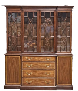 Henkel Harris Mahogany Breakfront China Cabinet; Two-Pieces Illuminate Top #29 - Picture 1 of 10